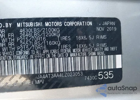2020 Mitsubishi Eclipse Cross Es 1.5T Awc from USA, damaged, VIN JA4AT3AA4LZ023053